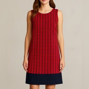 Lingam Barcelona Red and Blue Geometric Sleeveless Dress Cotton